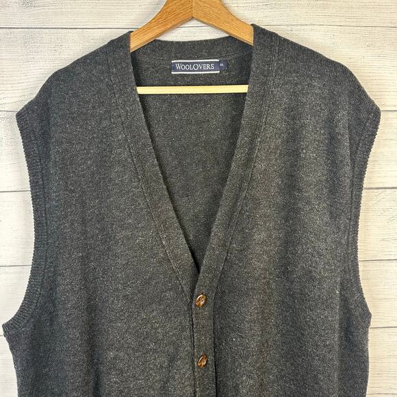 Woolovers Mens size XXL Wool Grandpa Sweater Vest Gray Button Front Academia - Picture 3 of 9